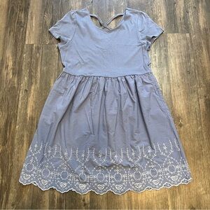 Just Jeans Blue Pleated Short Sleeves Loose Fit Mini Cotton Mini Sun Dress S